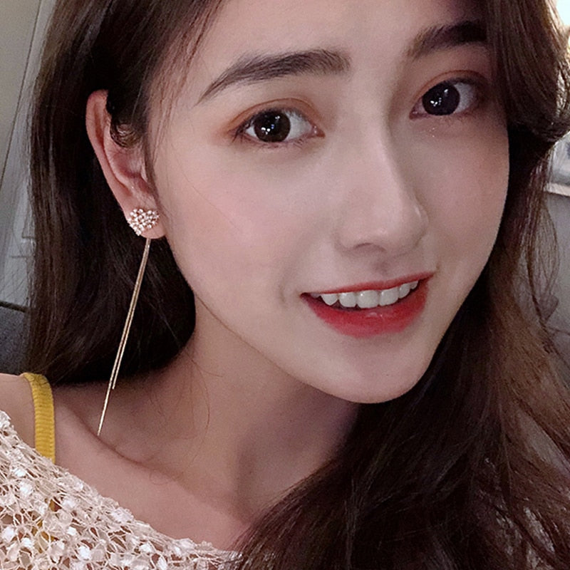Women Long Tassel Earrings Korean Sweet Butterfly Rhinestone Earring Elegant Geometric Hanging Earring Jewelry