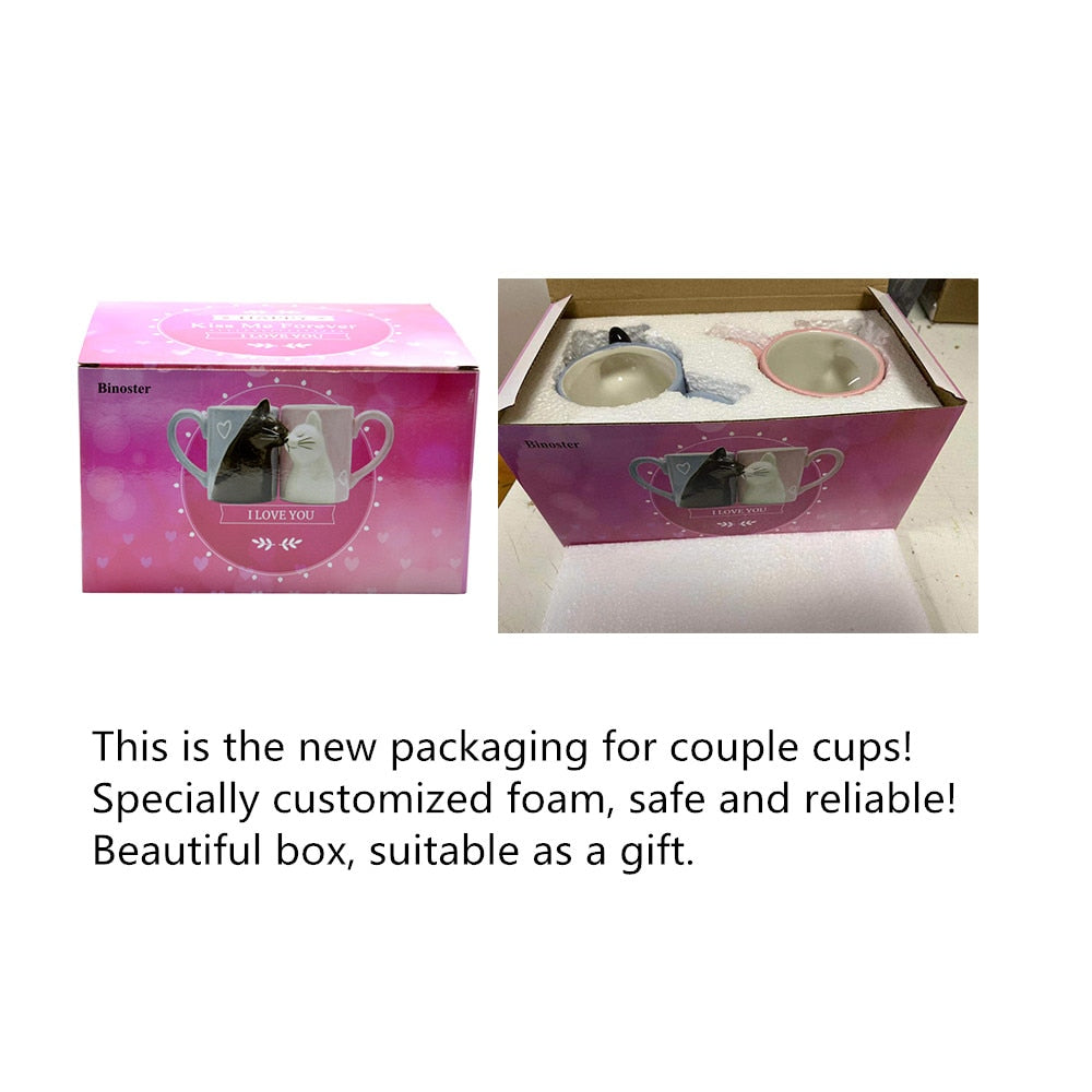 2-PCS Kiss Cat Coffee Couple Handmade Mug Funny Tea Ceramic cup set Matching Gift