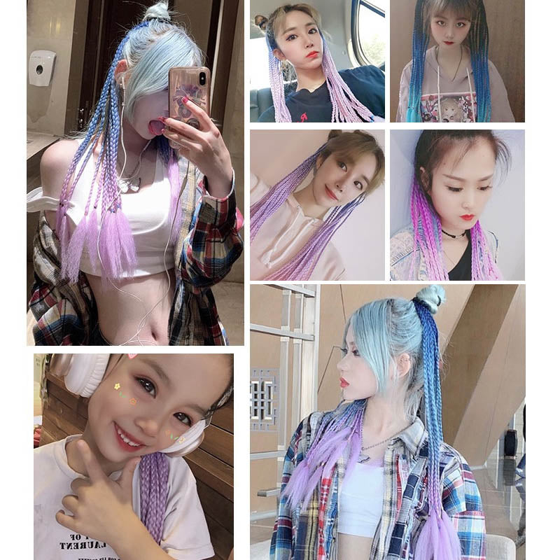 Hair Color Gradient Dirty Braided Ponytail Elastic Hair Band Rubber Headband 60cm