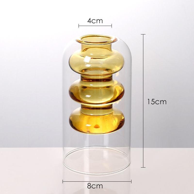 Vase Living Room Decoration Modern Home Decor Terrarium Flower Pots Decorative Transparent Color Art Double Glass Vase