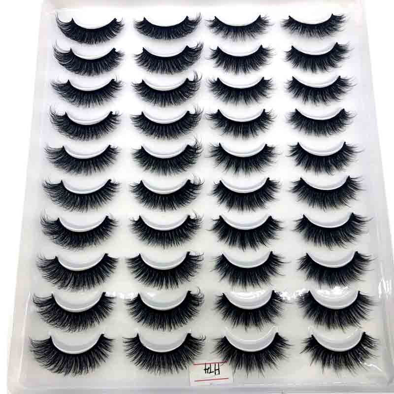 20 pairs long Natural Mink False Eyelashes Cross Dense Handmade Cotton Stalk Eye Lashes Mink Fake Eyelashes