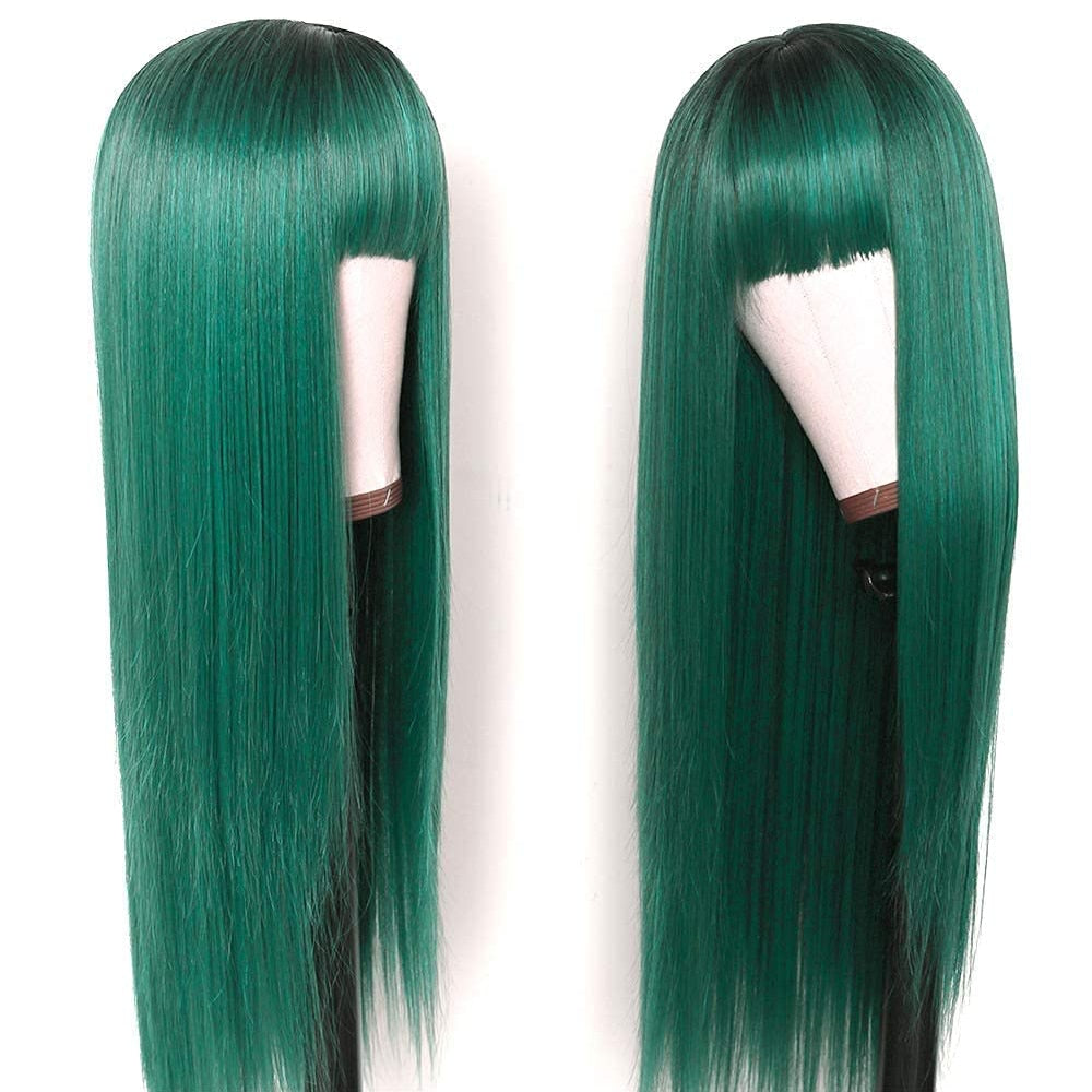 Long Straight Green Belt Bangs Ladies Synthetic Wig 26 Inches 65 Cm Cosplay Anime High Temperature And Heat Resistant Fiber Wig