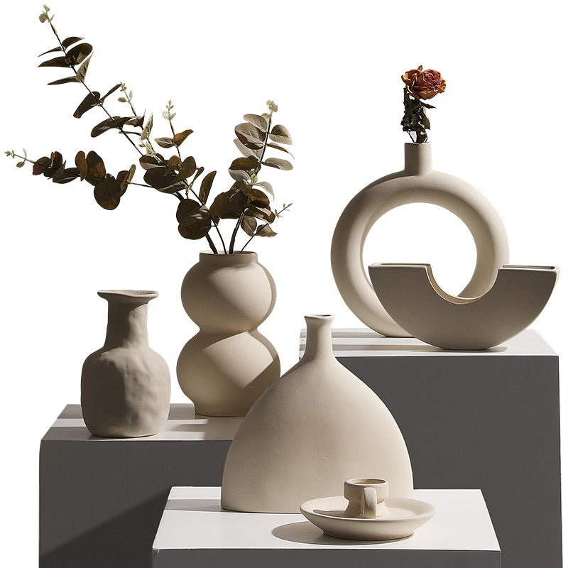 Home Decor Flowers Vase Nordic Ceramic Flower Arrangement Dried Flower Art Home Living Room Decor Vase Decoration