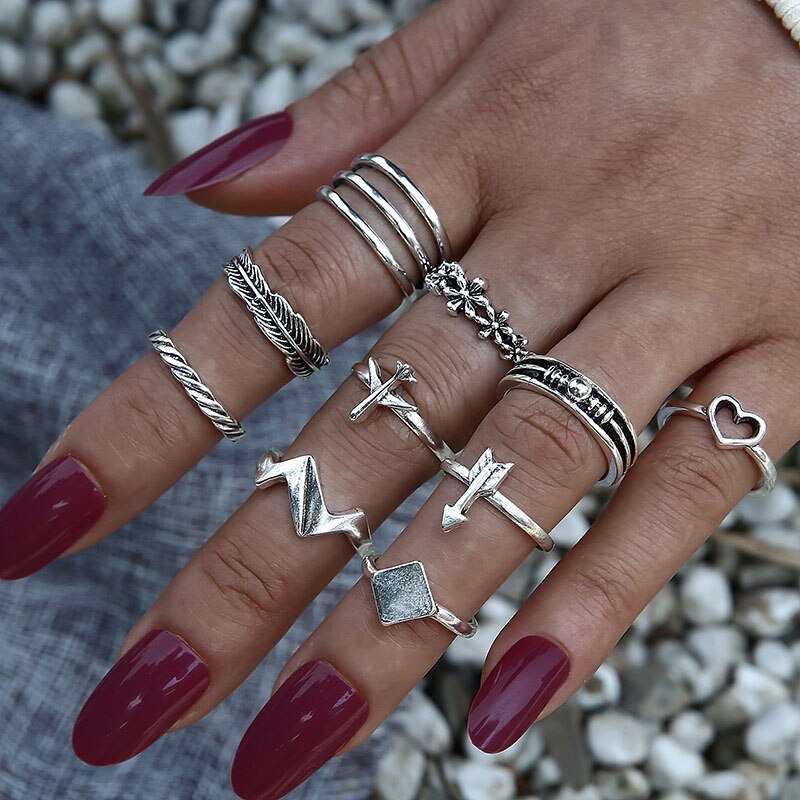 Vintage Rings Set For Women Boho Moon Star Knuckle Finger Ring Female Bohemian Gold Silver Color Jewelry Accessories
