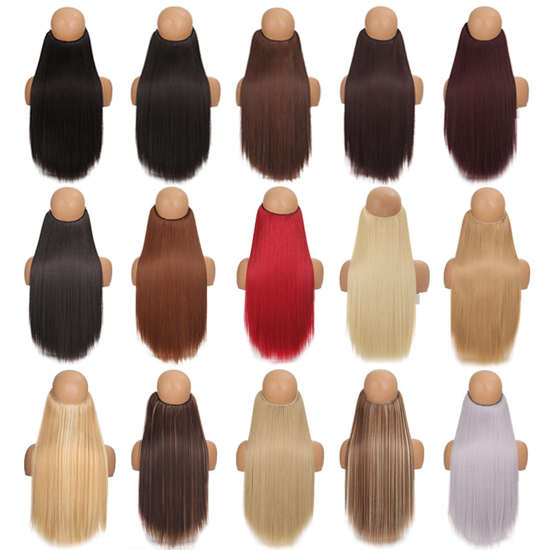 Invisible Wire No Clip One Piece Hair Extensions Secret Fish Line Hair Pieces Wave Straight Synthetic Fake 24 inch