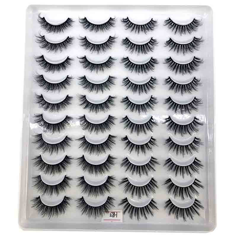 20 pairs long Natural Mink False Eyelashes Cross Dense Handmade Cotton Stalk Eye Lashes Mink Fake Eyelashes