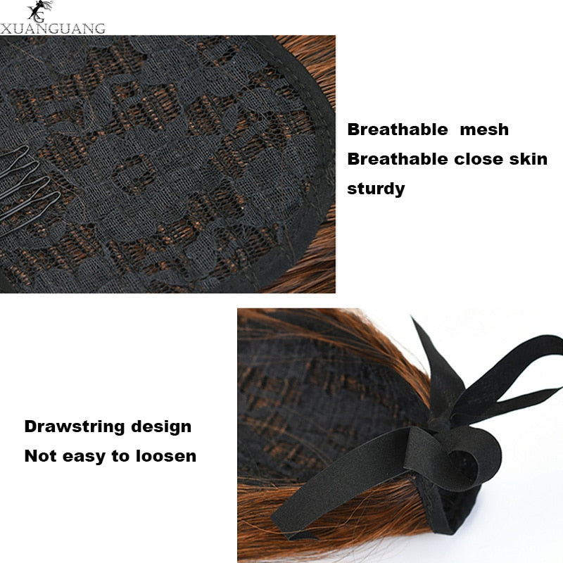Natural Wave Pony Tail Fake Hair Extension Heat Resistant Synthetic Long Wavy Wrap Around Clip In Ponytail Hair