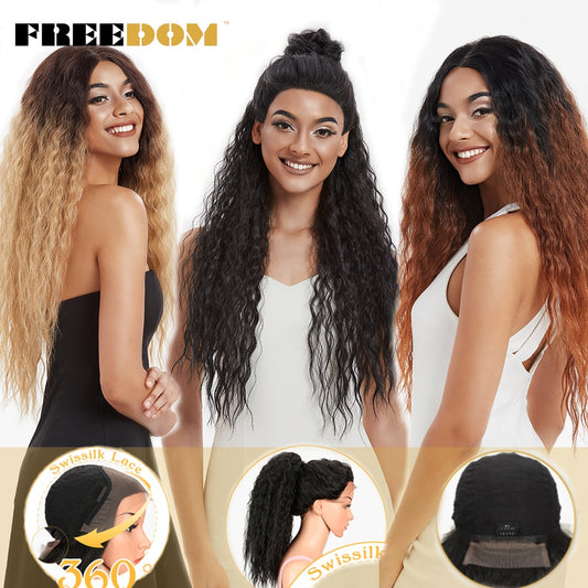 Curly Lace Front Wig Synthetic 360 Lace Frontal Wig Ombre Ponytail Wigs Heat Resistant