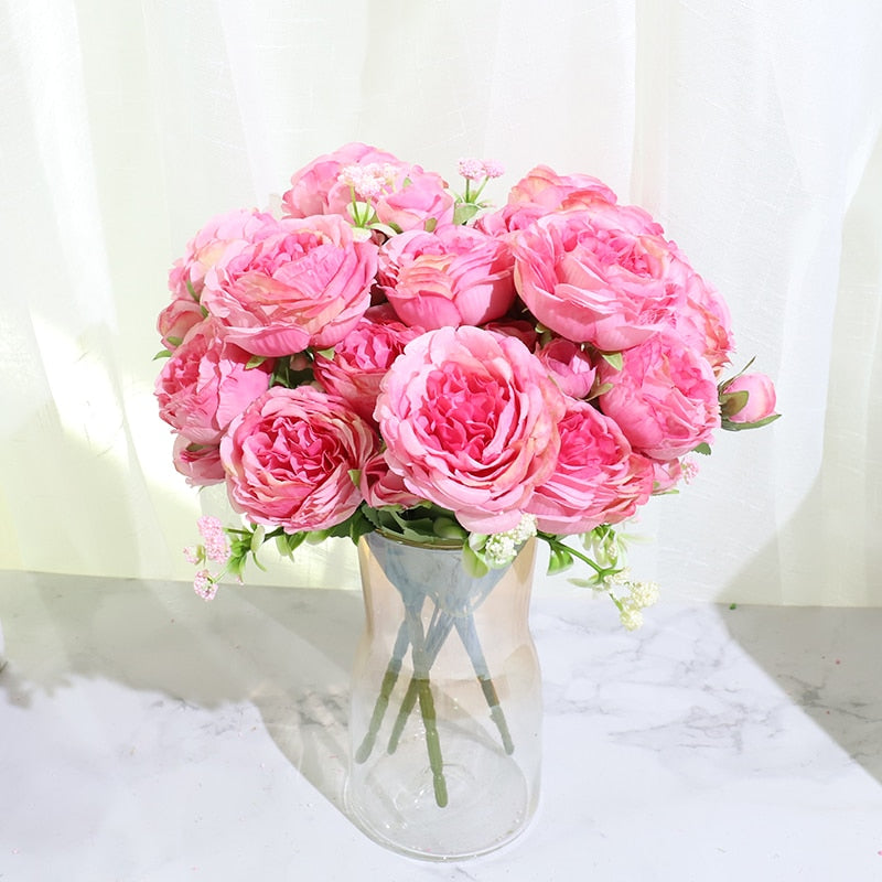 Beautiful Rose Peony Artificial Silk Flowers Small White Bouquet Home Party Winter Wedding Decoration Fake Flowers