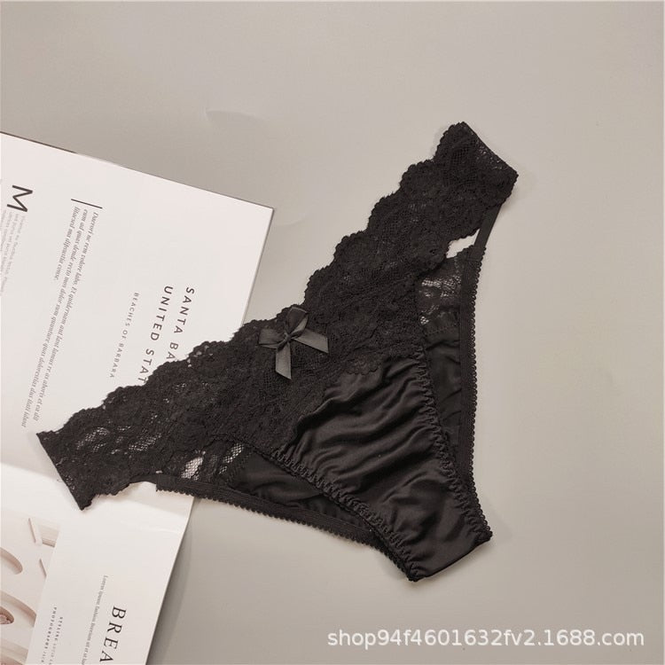 Underwear Women Sexy Lace Thong Pants Female Hollow Out Panties Low Waist Underpants Ladies Bow Underwear Shorts