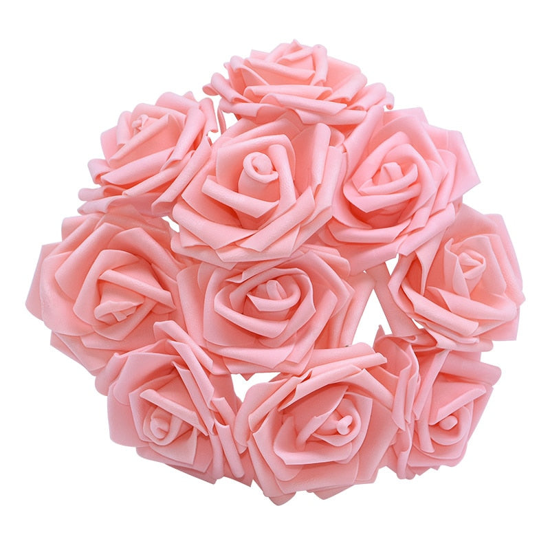 25 Heads 8CM Colorful Artificial PE Foam Rose Flowers Bride Bouquet Home Wedding Decor Scrapbooking DIY