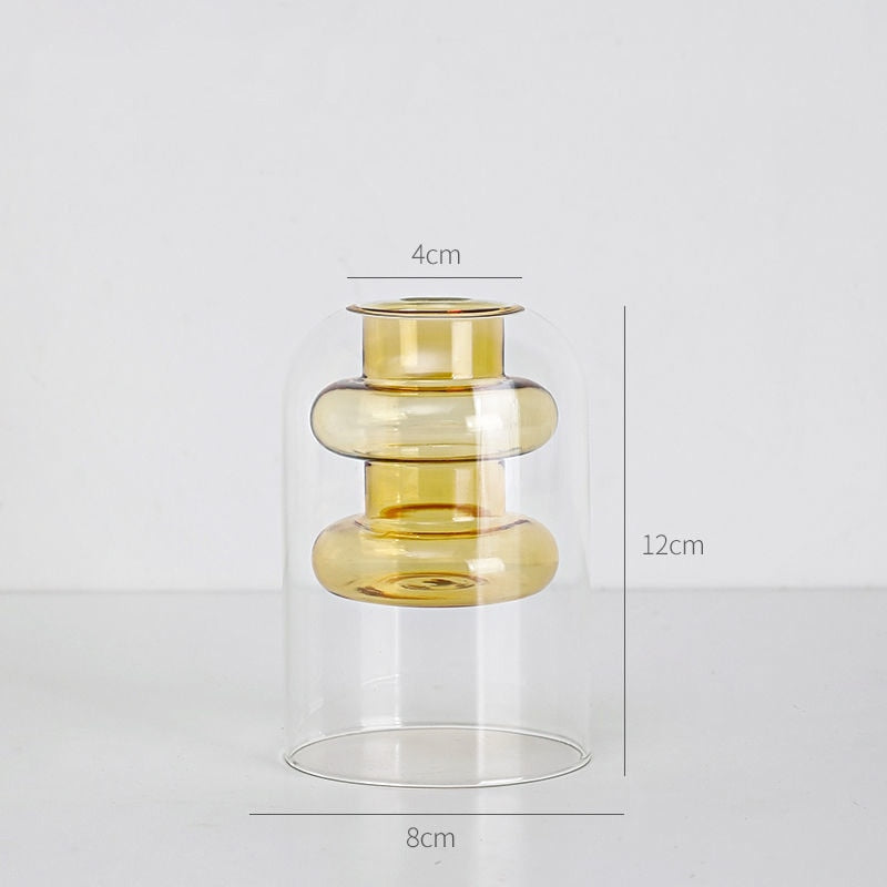 Vase Living Room Decoration Modern Home Decor Terrarium Flower Pots Decorative Transparent Color Art Double Glass Vase