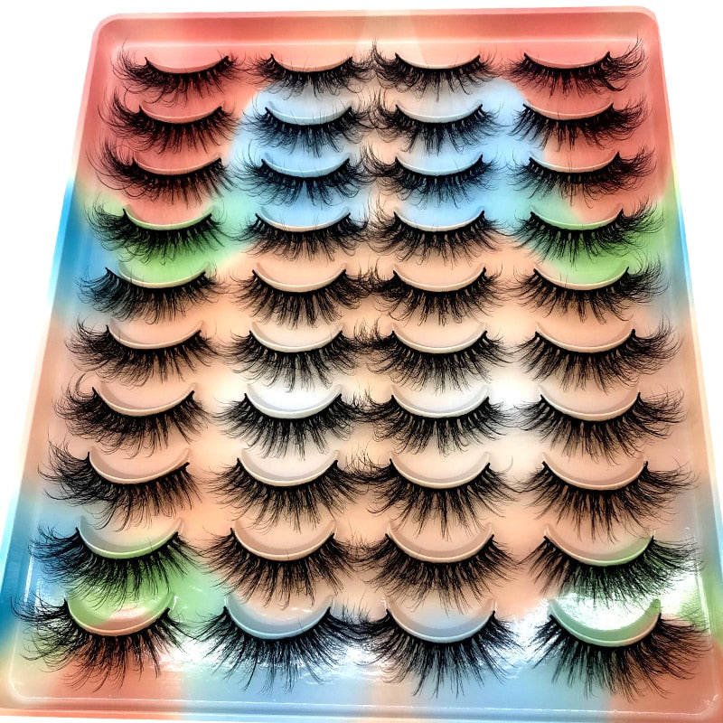 20 pairs long Natural Mink False Eyelashes Cross Dense Handmade Cotton Stalk Eye Lashes Mink Fake Eyelashes