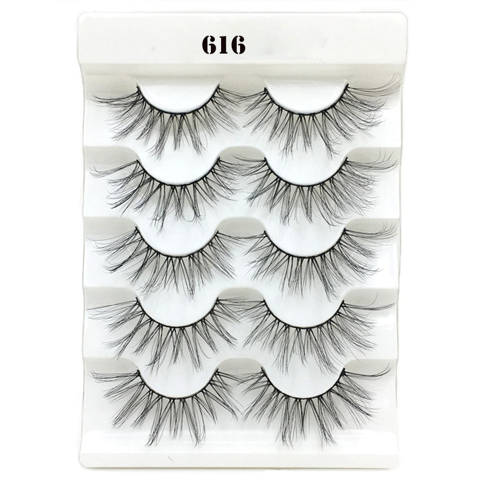 5 Pairs 3D Faux Mink Hair False Eyelashes Wispies Fluffies Drama Natural Long Soft Handmade Cruelty-free Black Lashes