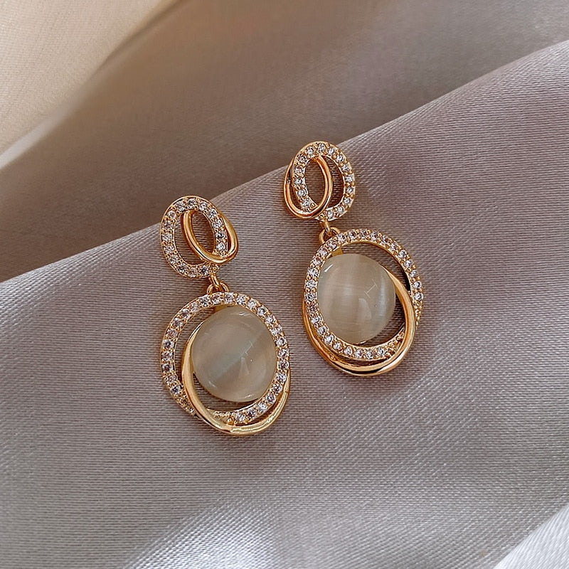 Moon Dangle Earrings Temperament Pearl Cherry Cat Rhinestone Pendant Earring Girl Party Jewelry Gift