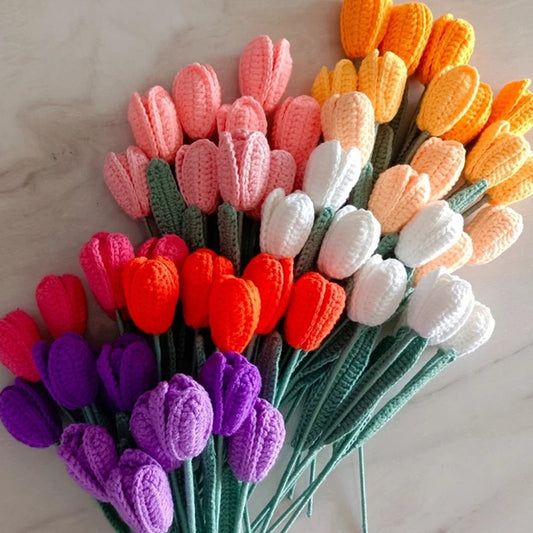 10pcs Hand-knitted Handmade Yarn Crochet Decorative Tulip Flowers Home Decoration