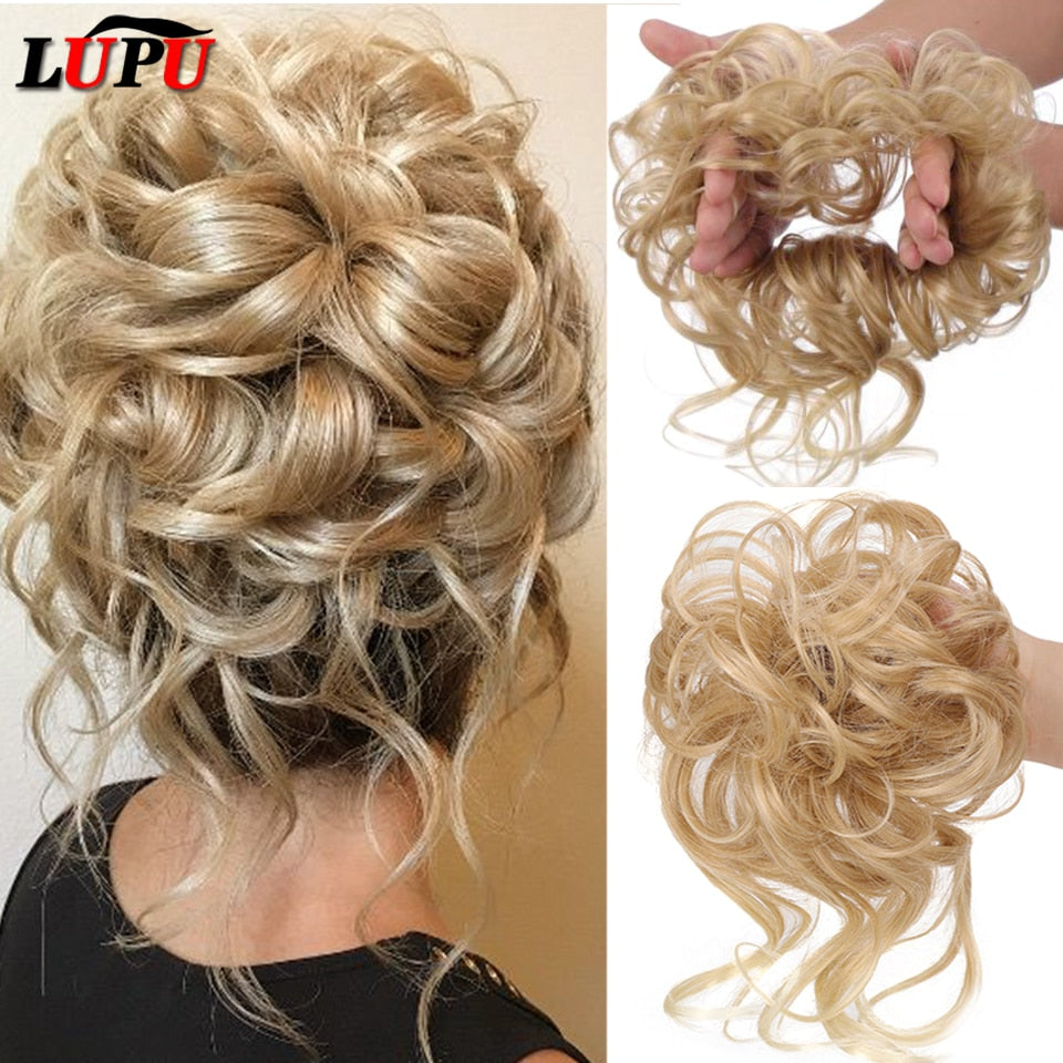 Synthetic Hair Bun Bands Blonde Black Messy Curly Chignon Donut Updo Scrunchies Fake Hair Pieces For Women Hair Extensions