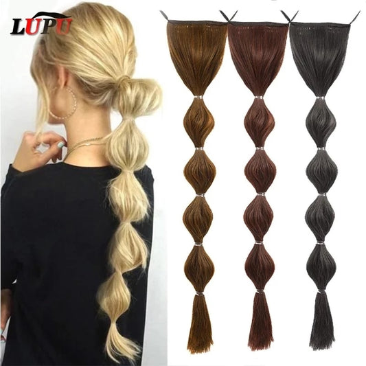 Long Synthetic Ponytail Bubble Drawstring Clip In Hair Extensions Natural Fake Hair Pieces For Women 5 Sizes Black Brown