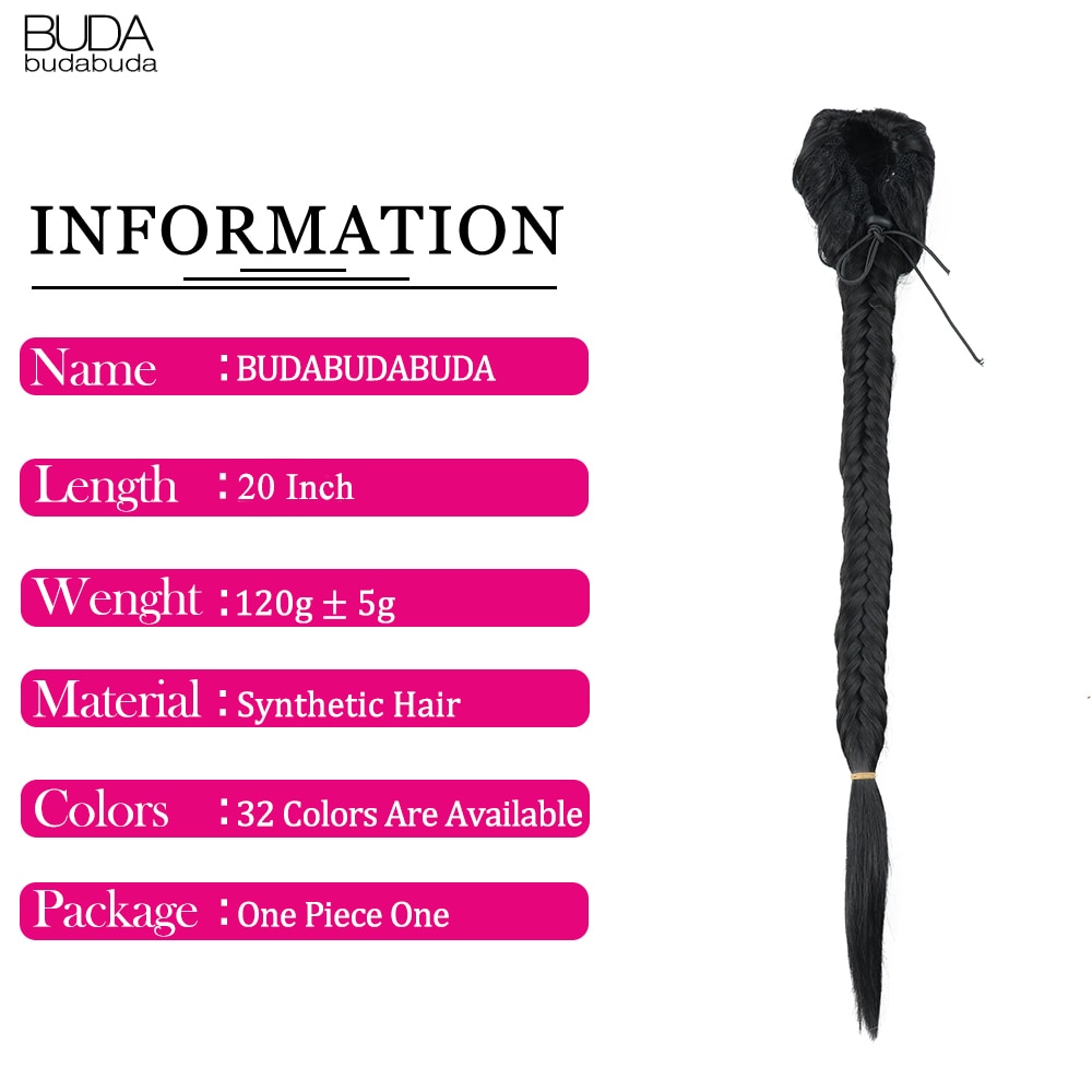 Synthetic Braided Plaited Fishtail Fishbone Drawstring Ponytail 20Inch Long Ombre Blonde Pink Hair Extensions For Women