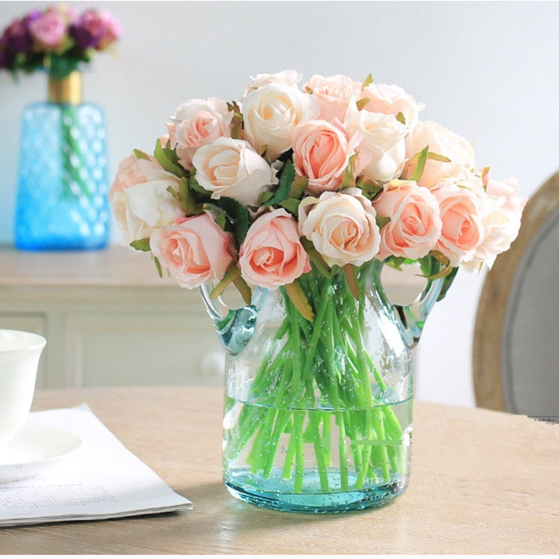 12 Heads/Bundle Artificial Rose Flowers Bride Bouquet Wedding Decorative Vase for Home Decoration Party Supplies Flores