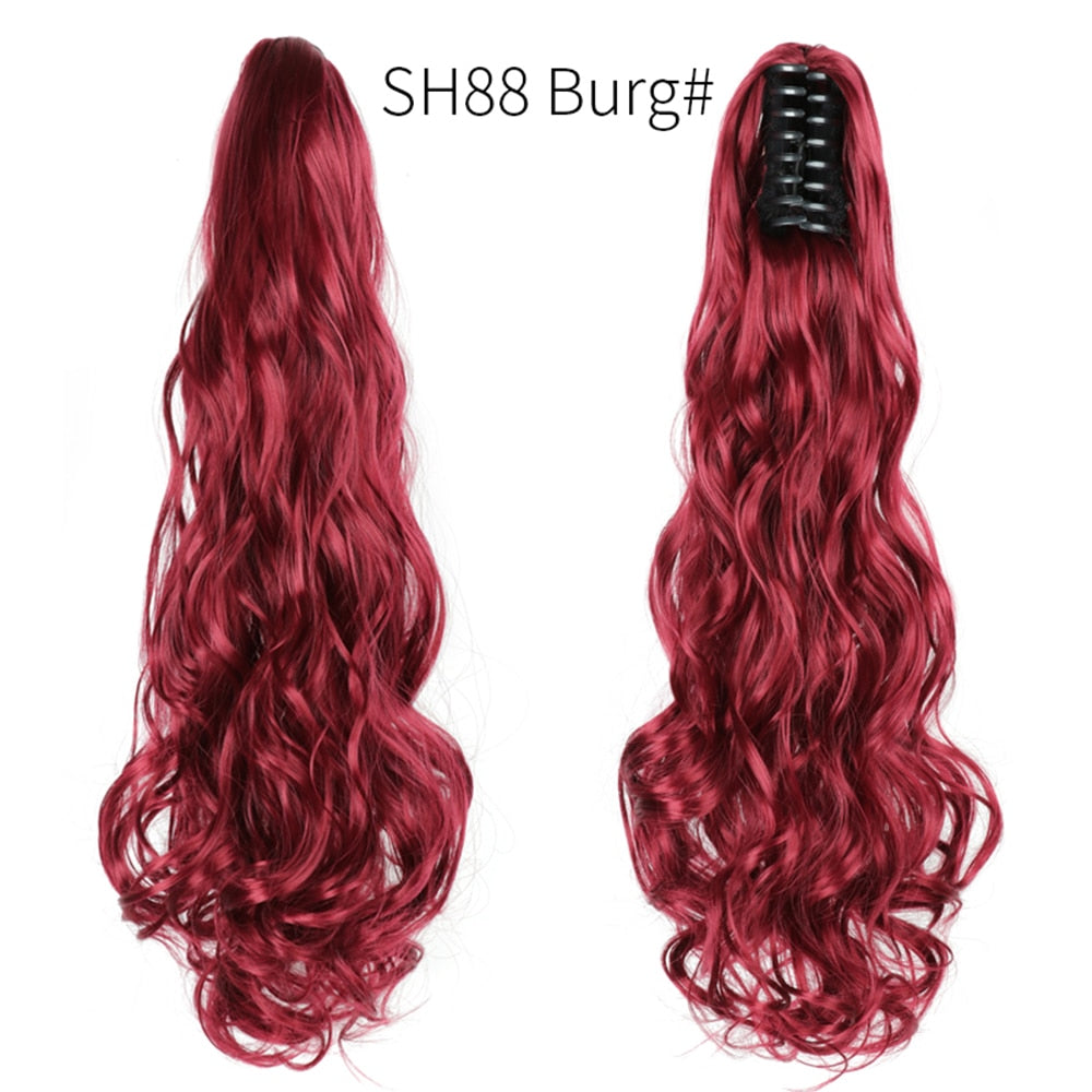 20Inch Short Curly Wavy Ponytail Hair Extensions Synthetic Claw On Hairpieces For Women Brown Black Color