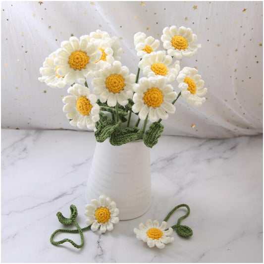 Finished 10pcs Hand-knitted Handmade Yarn Crochet Sunflower Bouquet Decorative Artificial Daisy Flowers Home Decoration