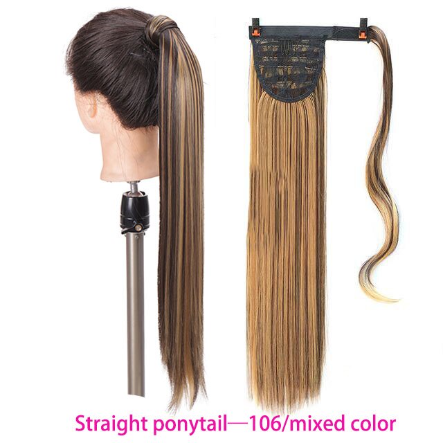 Synthetic Long Straight Wrap Around Clip In Ponytail Hair Extension Heat Resistant Hair Wig