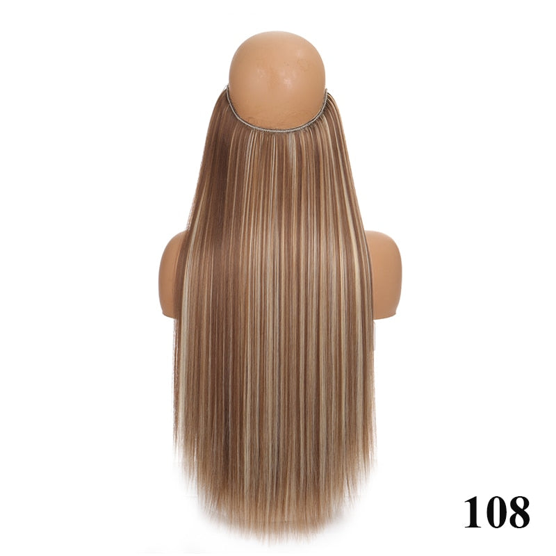 Invisible Wire No Clip One Piece Hair Extensions Secret Fish Line Hair Pieces Wave Straight Synthetic Fake 24 inch