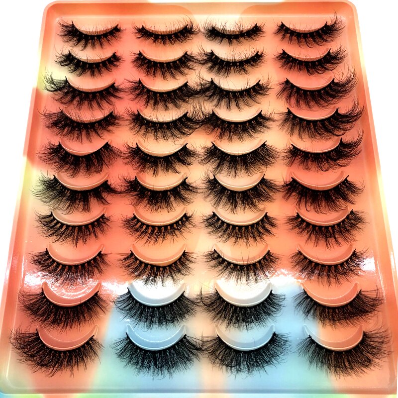 20 pairs long Natural Mink False Eyelashes Cross Dense Handmade Cotton Stalk Eye Lashes Mink Fake Eyelashes