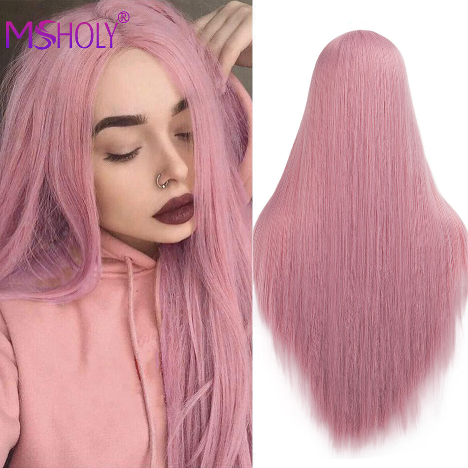 Pink Long Straight Wig Synthetic Ombre Hair Wigs Black White Pink Purple Blue Red Blonde Cosplay Wig Msholy