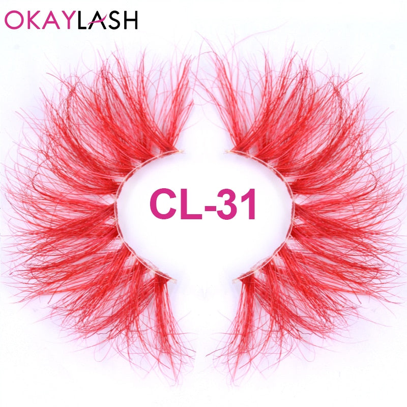 25mm Long Purple and Pink Color Real Mink Cosmetic Fake Colored Eyelash Party Cosplay Halloween Makeup Strip Eye lashes