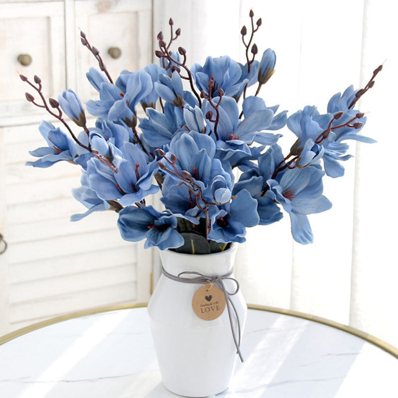 5 Forks 20 Heads Artificial Silk Flower Bouquet Simulation Magnolia Plant for Home Living Room Decoration Wedding Fake Flowers