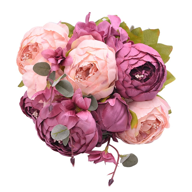1 Bunch European Artificial Peony Flowers Silk Fake Flowers Wedding Party Home Decoration Flower Bouquet Wreath DIY