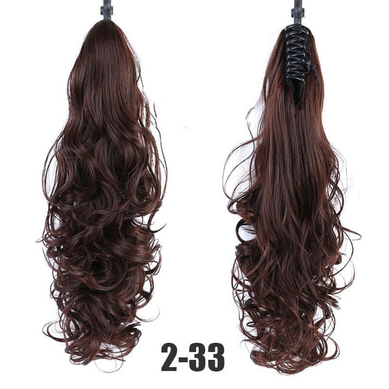 Synthetic 24inch Claw Clip Ponytail Extension Wavy Ponytail Long Straight Hair Ponytail Extension Clip Type Woman Wig