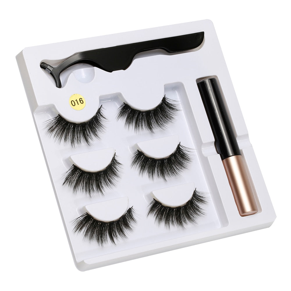Magnetic Liquid Eyeliner& Magnetic False Eyelashes &Tweezer Set Waterproof Long Lasting Extension