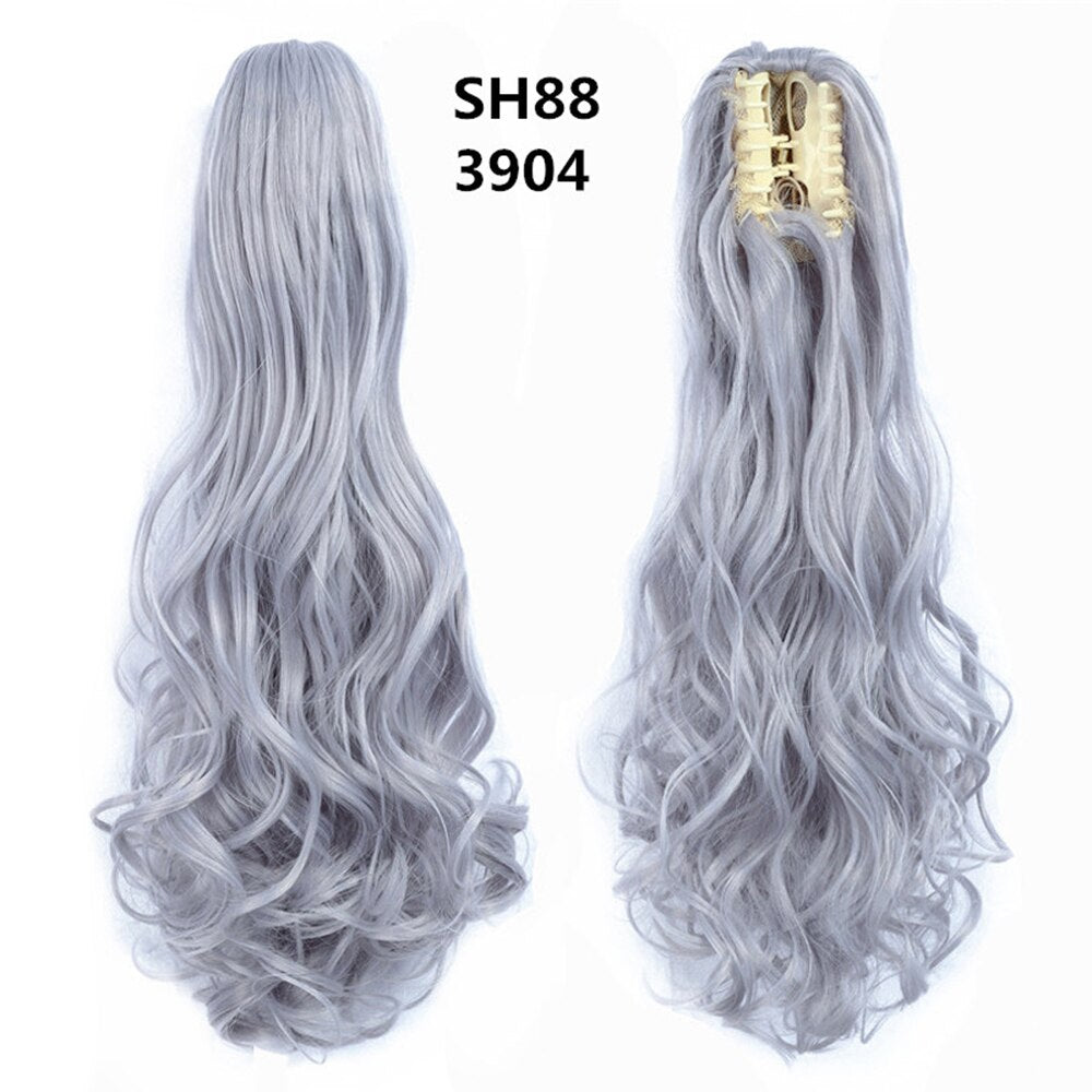 20Inch Short Curly Wavy Ponytail Hair Extensions Synthetic Claw On Hairpieces For Women Brown Black Color