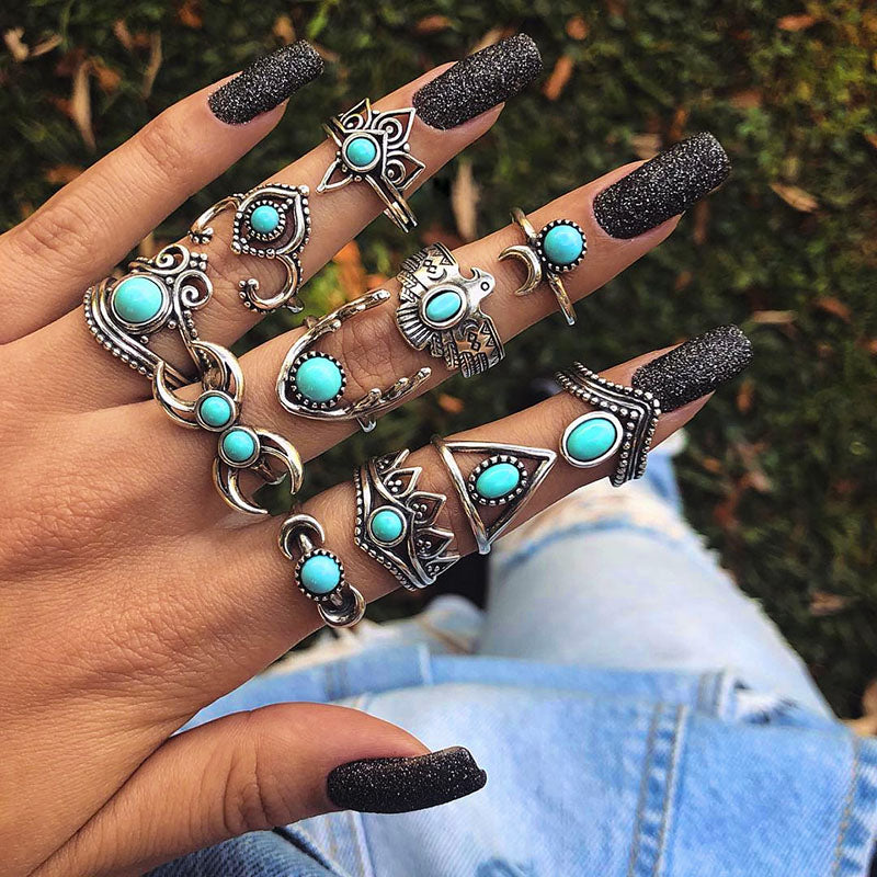 Vintage Rings Set For Women Boho Moon Star Knuckle Finger Ring Female Bohemian Gold Silver Color Jewelry Accessories