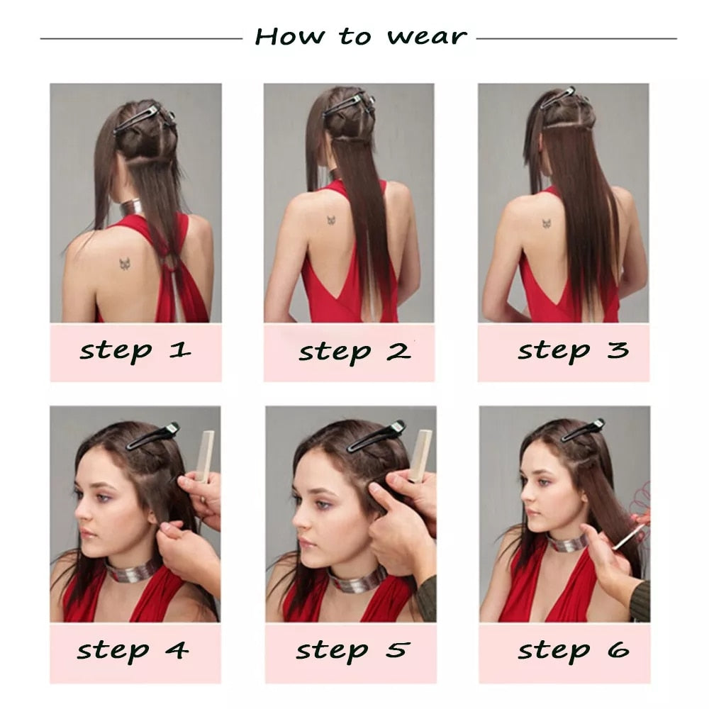 Synthetic Long Curly Hair 20 Inches High Temperature Fiber Extension Hairpin Black Brown Wave Wig 3 Pieces/set Women