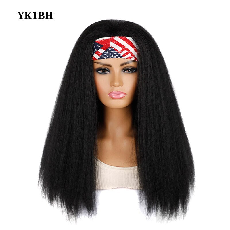 Headband Wig Synthetic Yaki Straight Hair Wigs With Hairband Natural Kinky Straight Wig Daily Use
