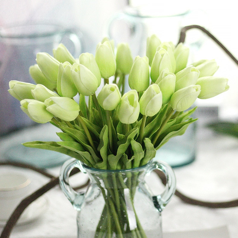 6/12/24/48pcs Artificial Flowers Senior PU Tulips Fake Flower Bouquet For Wedding Party Decor Supplies Home Garden