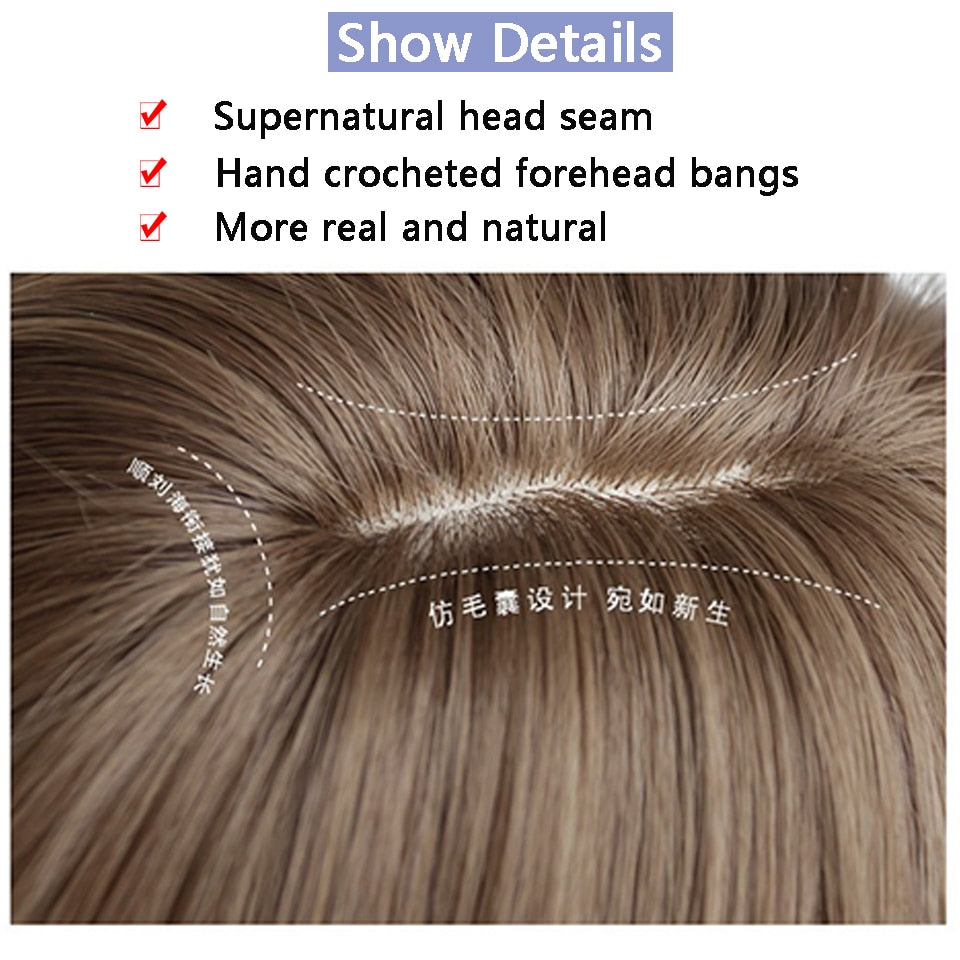 Synthetic Wigs For Women Daily Cosplay Long Water Wave  Lolita Wig With Bangs Cold Brown Heat Resistant Hair Bob Wig