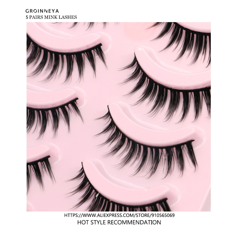 2/5 Pairs 3D Faux Mink Lashes Natural False Eyelashes Fluffy Soft Wispy Volume Cross Manga Lashes MaKeup