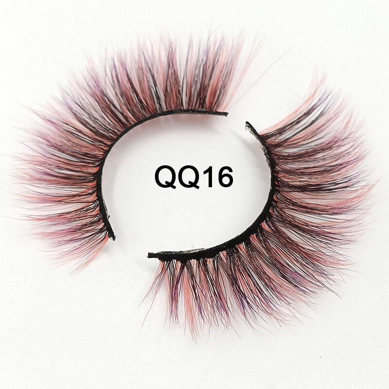 Fluffy Thick Dramatic 3D Faux Mink Colored Eyelashes Pink Red Natural Synthetic Colorful Rainbow Color Eye Lashes for Holiday