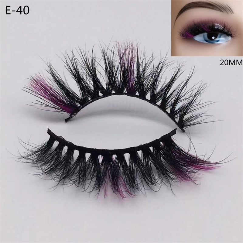 3D Mink Eyelashes Colorful 100% Mink Lashes Mix Color Pink Blue Red White False Eyelashes Fluffy Soft Cilias