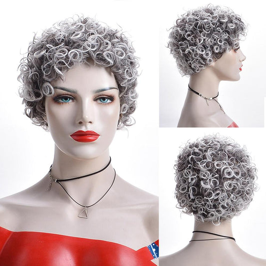 Synthetic Afro Curly Wigs Short Blonde Gray Curly Hair Wigs Pixie Cut Fluffy Bob Wig Heat Resistant