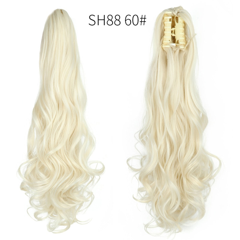20Inch Short Curly Wavy Ponytail Hair Extensions Synthetic Claw On Hairpieces For Women Brown Black Color
