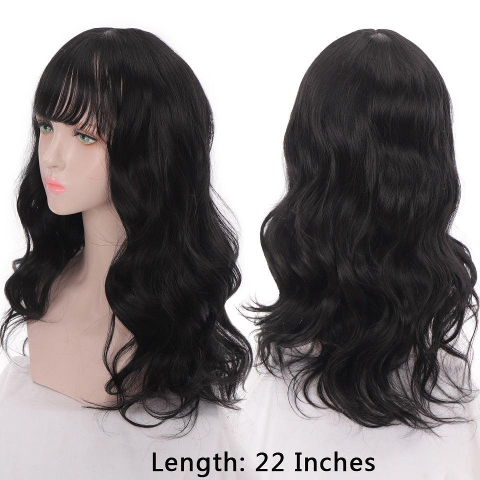 Synthetic Wigs For Women Daily Cosplay Long Water Wave  Lolita Wig With Bangs Cold Brown Heat Resistant Hair Bob Wig