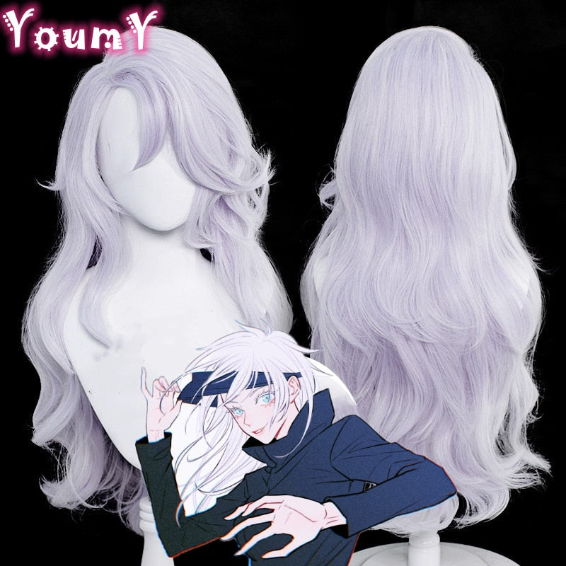 Female Gojo Satoru Wig Jujutsu Kaisen Cosplay Unisex 70cm Long Silver Purple Wig Cosplay Anime Wigs Heat Resistant Synthetic Wig