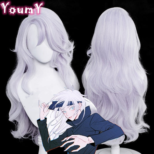 Female Gojo Satoru Wig Jujutsu Kaisen Cosplay Unisex 70cm Long Silver Purple Wig Cosplay Anime Wigs Heat Resistant Synthetic Wig