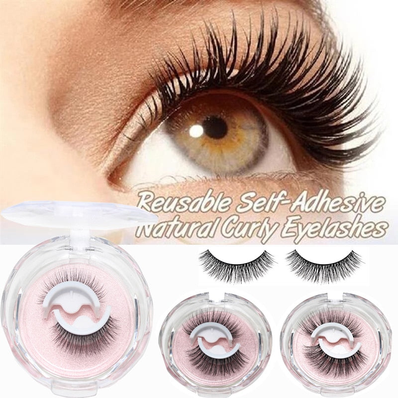 1 pair Self-adhesive False Eyelashes Glue Free 3D Strip Reusable Lashes Extension 3 Seconds To Wear Faux Mink Eyelash